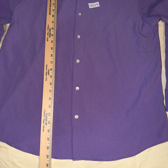 Haggar Slim Fit Purple Dress Shirt Mens 17-17.5 32/33 Stretch Recycled Poly - Picture 2 of 6